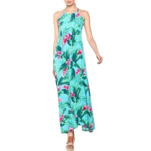 28 Palms Hawaiian Floral Tropical Raw Hem Maxi Dress